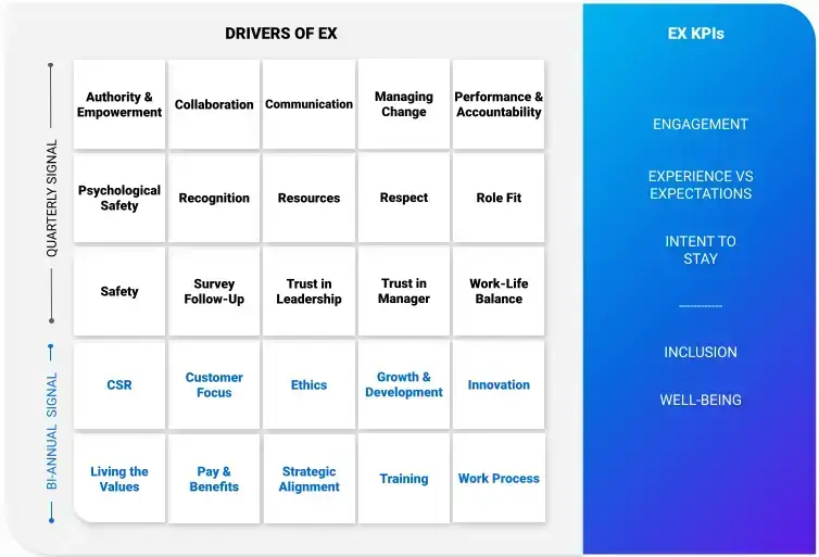 Drivers of Employee Experience including engagement