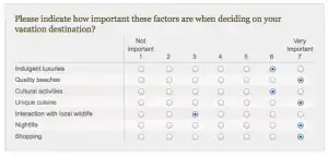 Important factors for vacation destination question