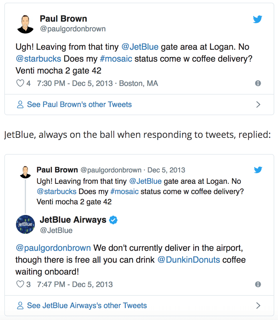 JetBlue Airways customer service tweet