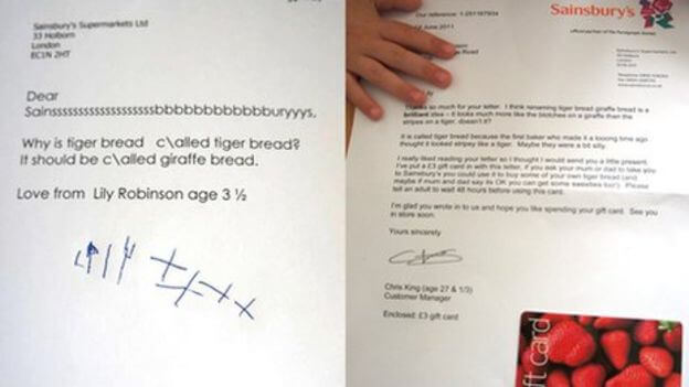 Sainsbury's 3 year old customer response letter
