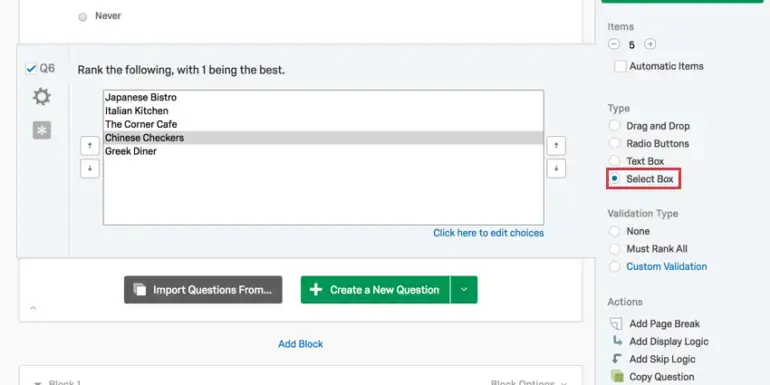 Select box ranking question