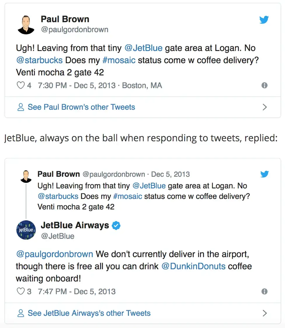JetBlue Twitter conversation with customer