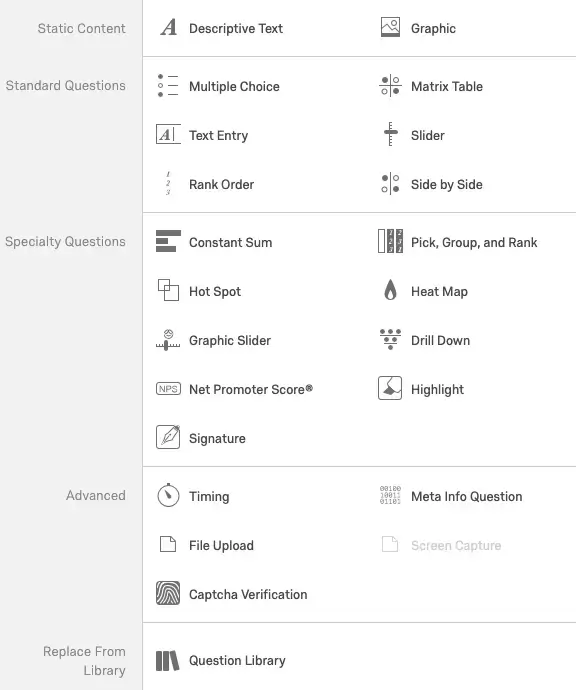 Qualtrics survey tool question types