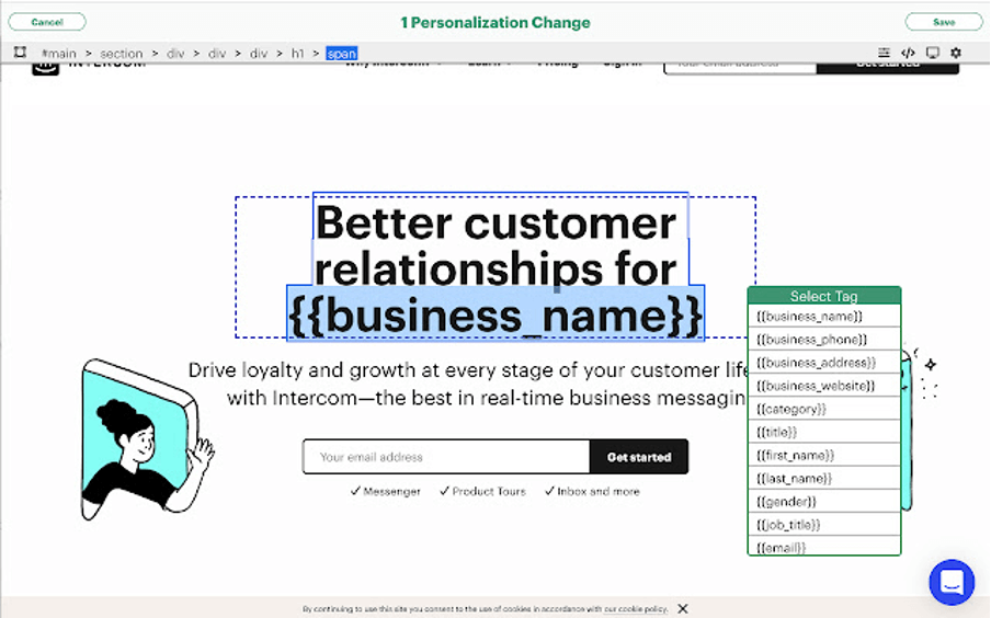 Example of injecting visitor’s business name as a variable on your website