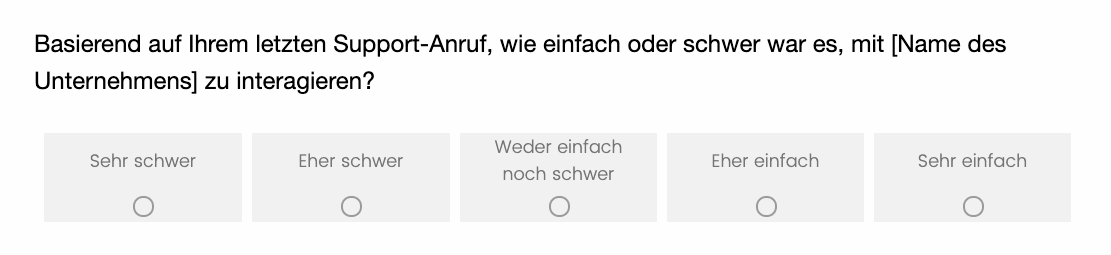 Basierend auf Ihrem letzten Support-Anruf, wie einfach oder schwer war es, mit [Name des Unternehmens] zu interagieren?