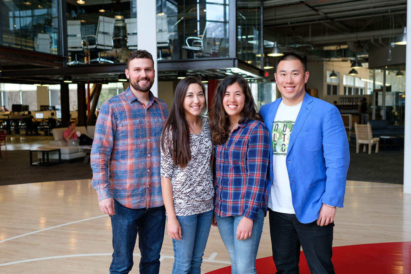 qualtrics employees in the Provo office lobby