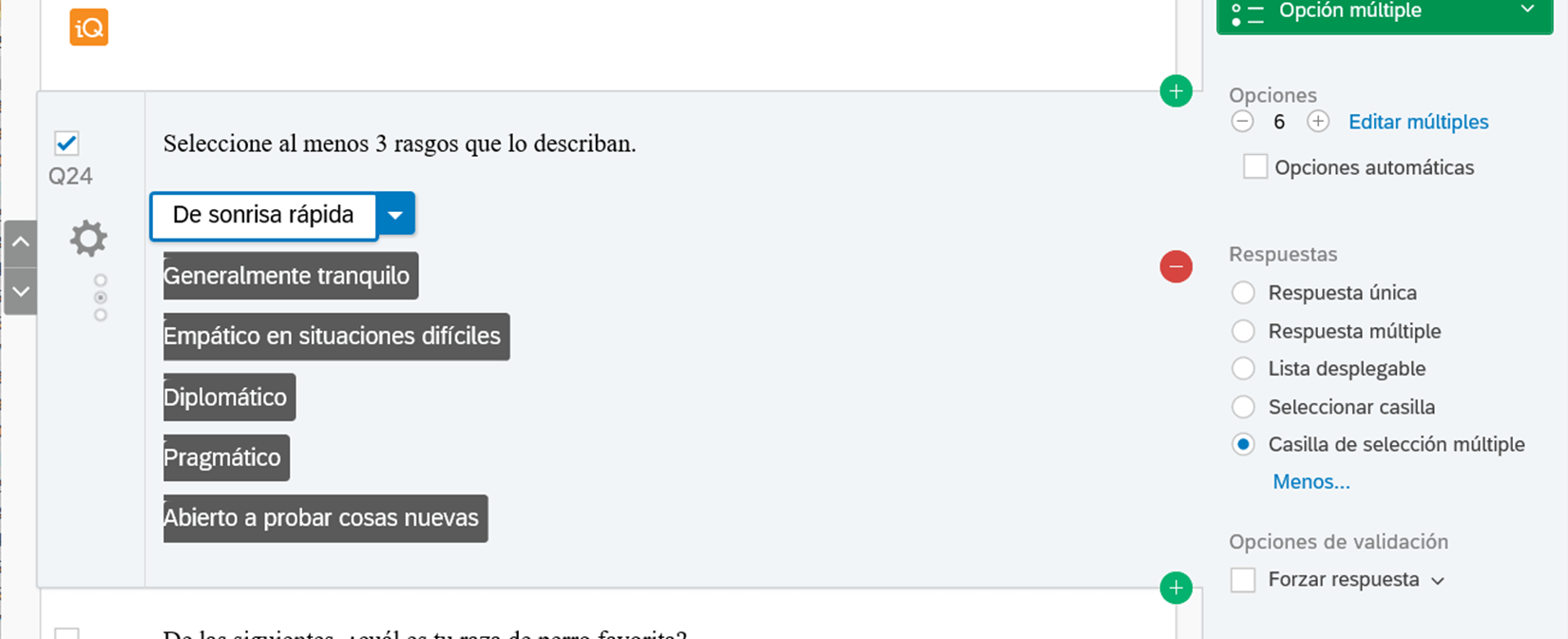 Pregunta de opción múltiple Qualtrics