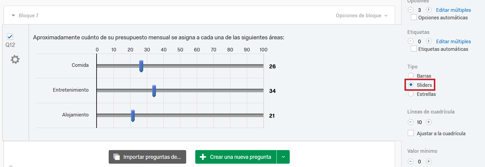 Pregunta de slider Qualtrics