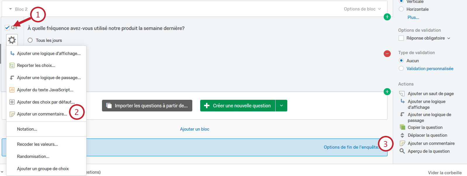 Options de question Qualtrics