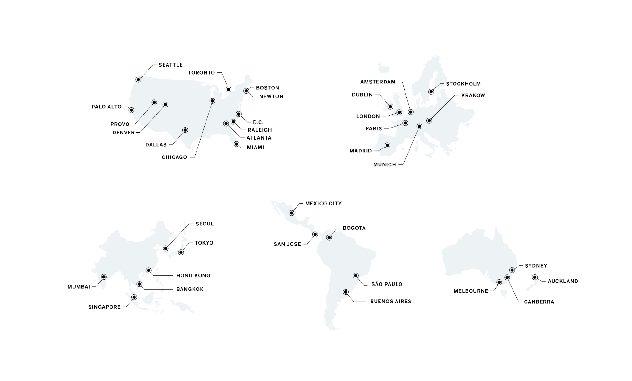 A map of all of Qualtrics' office locations