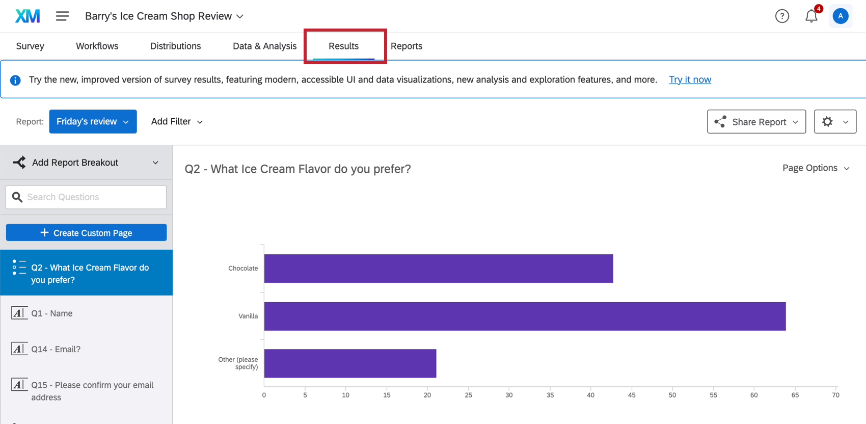 Visão geral básica de Relatórios-Resultados