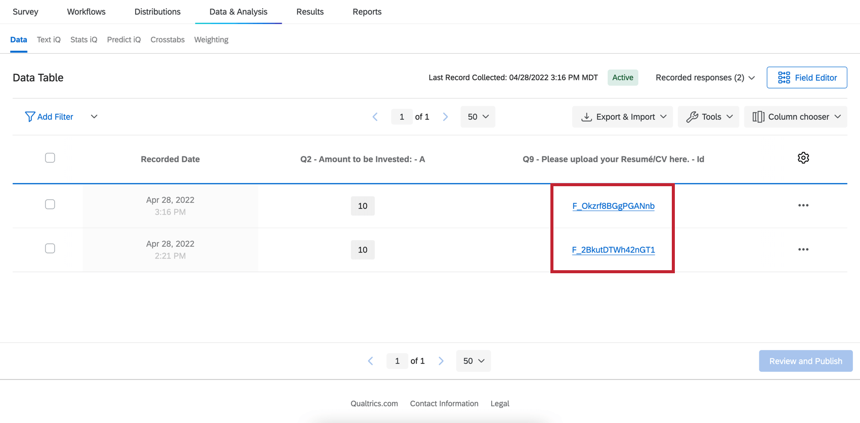 facendo clic sullID del file collegato, il file verrà scaricato