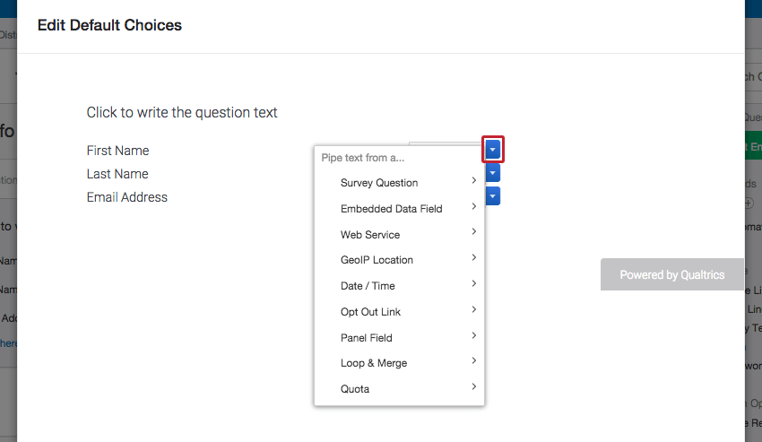 lelenco a discesa blu del menu Modifica scelte predefinite consente di selezionare il testo trasferito