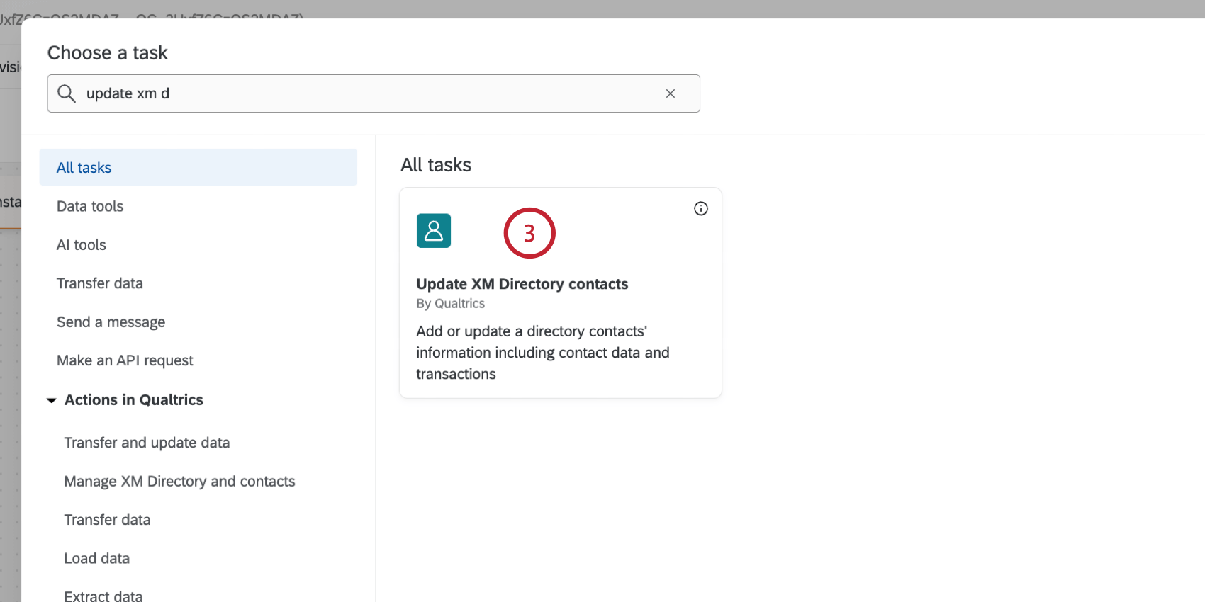 selecting the "update xm directory contacts" task
