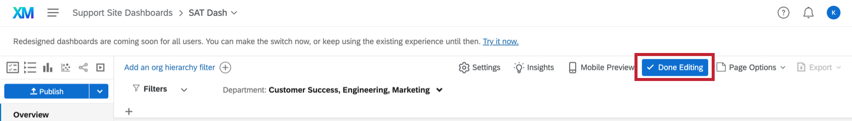 Shows the Done Editing button in dashboards. 