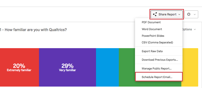 Dropdown-Liste zum Teilen von Berichten oben rechts