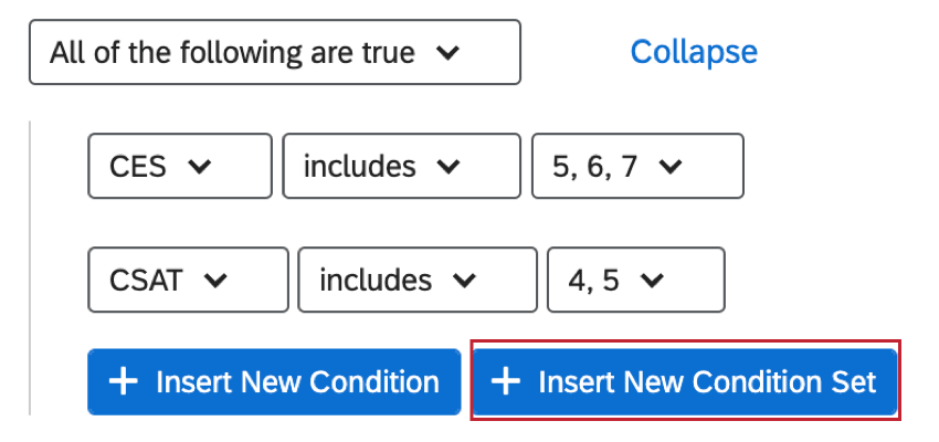 the insert new condition set button