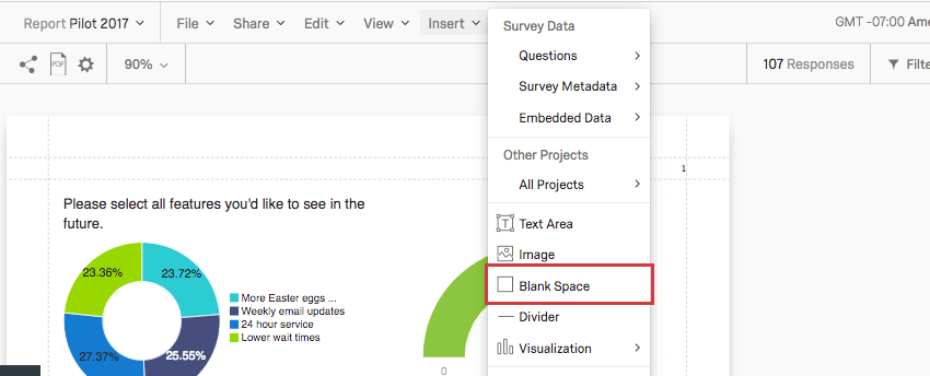 Blank Space option in the Insert dropdown