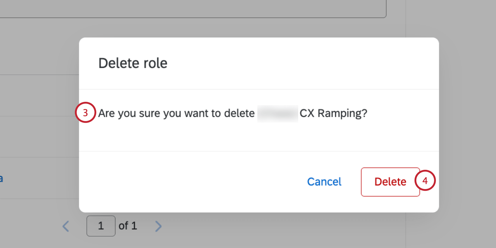 the confirmation window for deleting a role