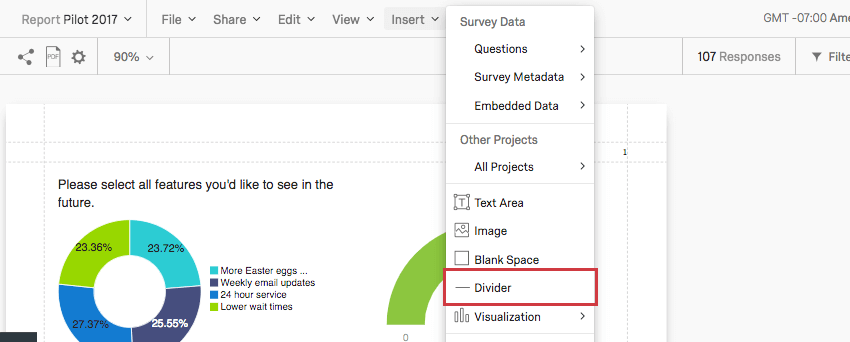 Opzione Divisore nel menu Inserisci