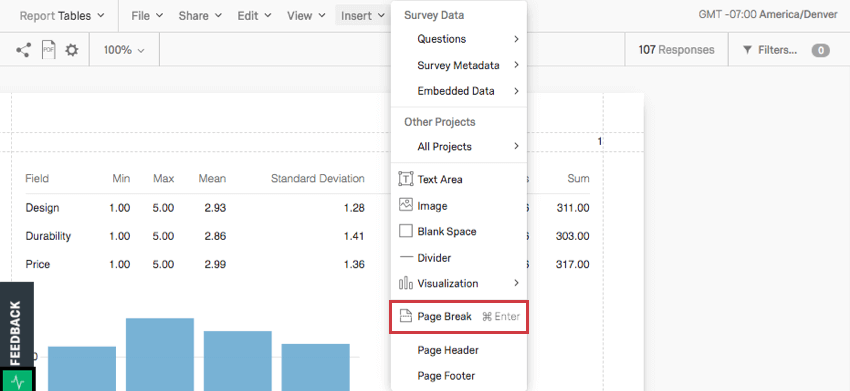 Opzione di interruzione pagina nel menu di inserimento