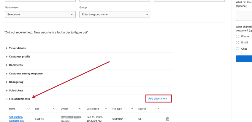 File attach area in ticket details