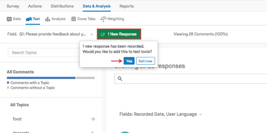 Image of New responses button