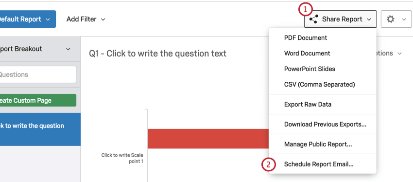 haciendo clic en Compartir informe y luego en correo electrónico de informe programado