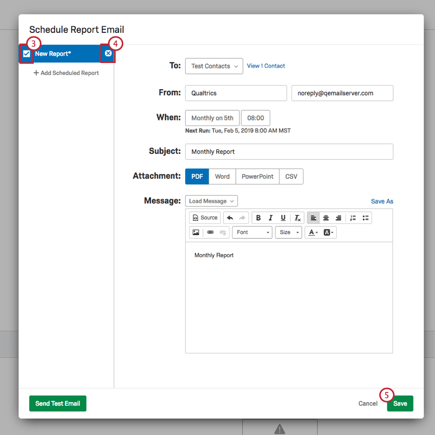 the options for pausing or deleting the scheduled report email