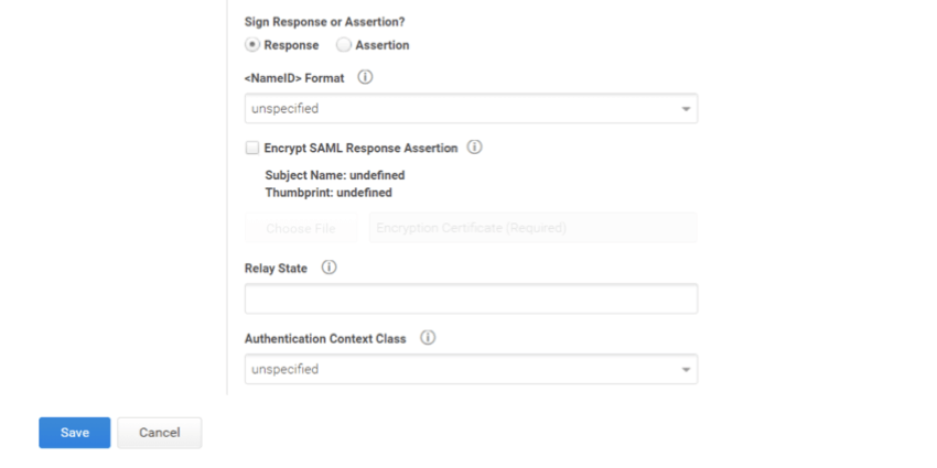 SAML を追加するための追加フィールド