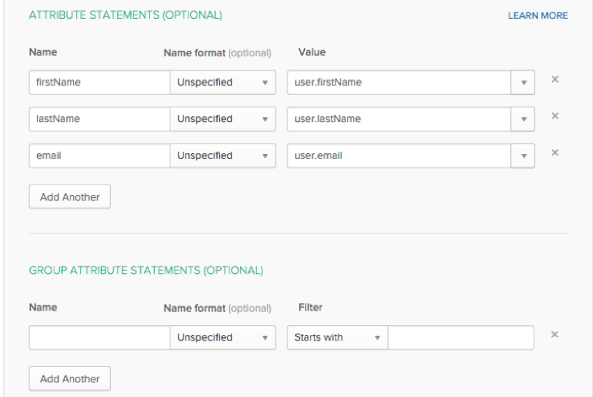 adicionando atributos SAML