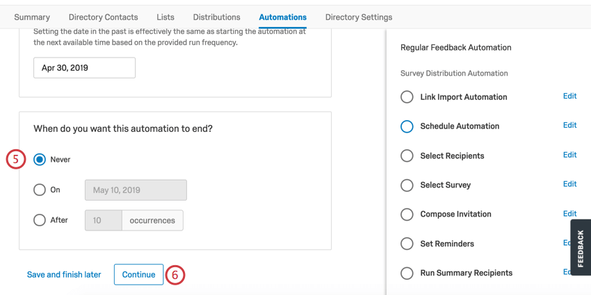 Legen Sie fest, wann die Automatisierung enden soll.