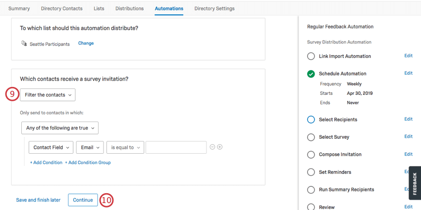 filtering the contacts