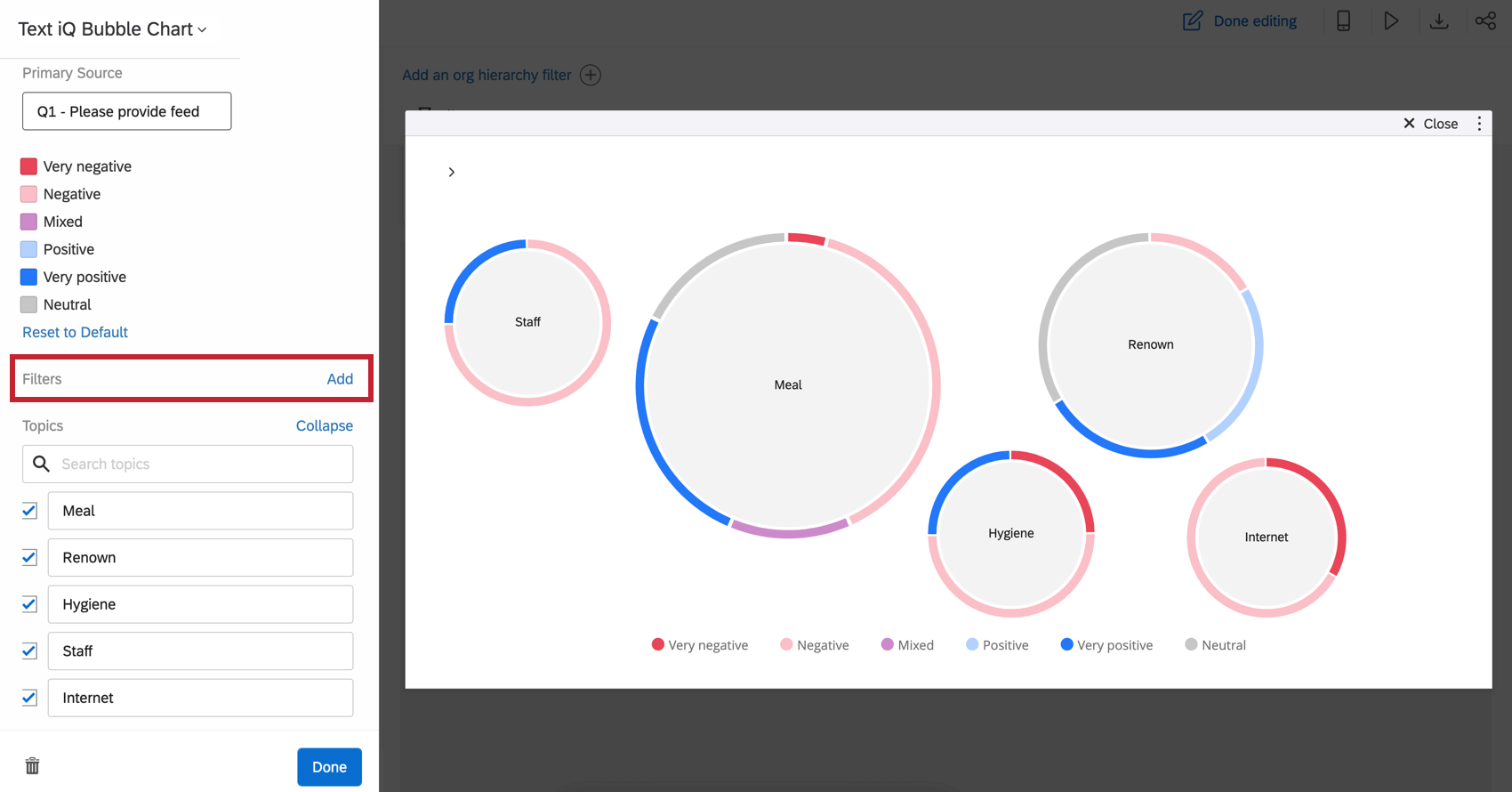 botón de filtro en el widget en la parte superior derecha y en el panel de edición de widgets a la derecha más lejano