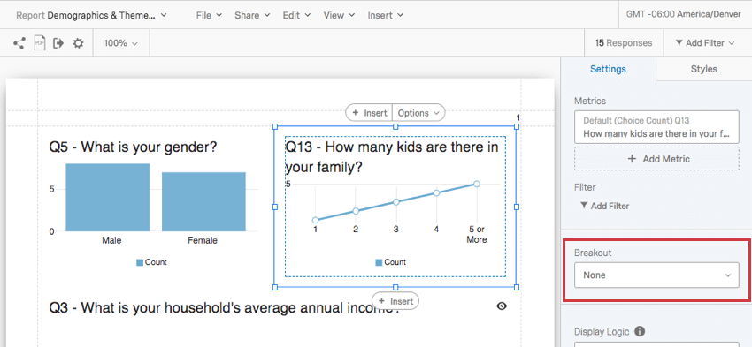 Breakout dropdown on the visualization editing pane