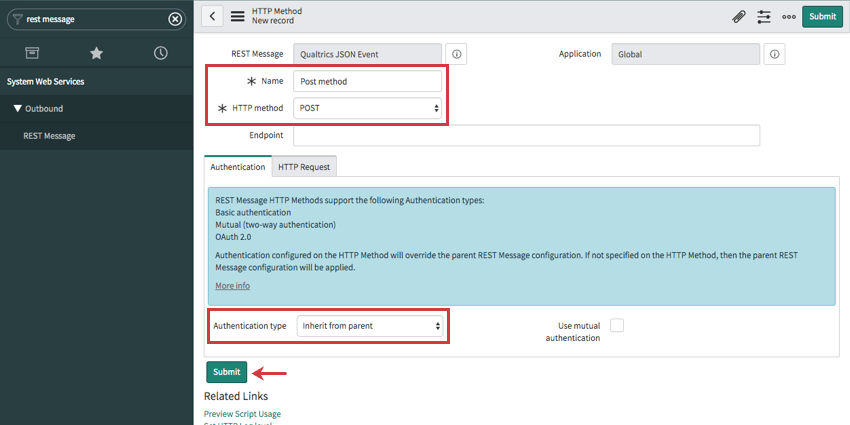 configuração do método HTTP e atribuição de um nome