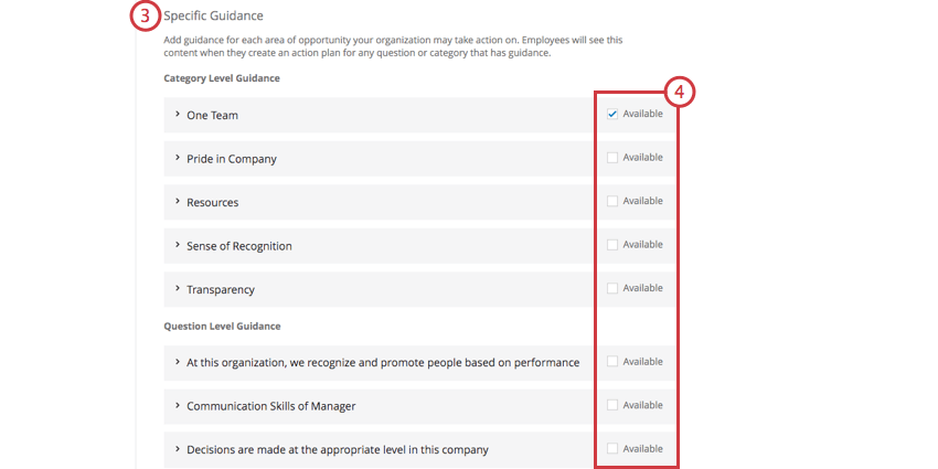 turning on specific guidance for certain items