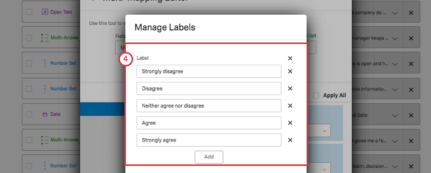 Manage labels window over