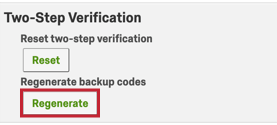 image of the regenerate button for regenerating backup codes in account settings
