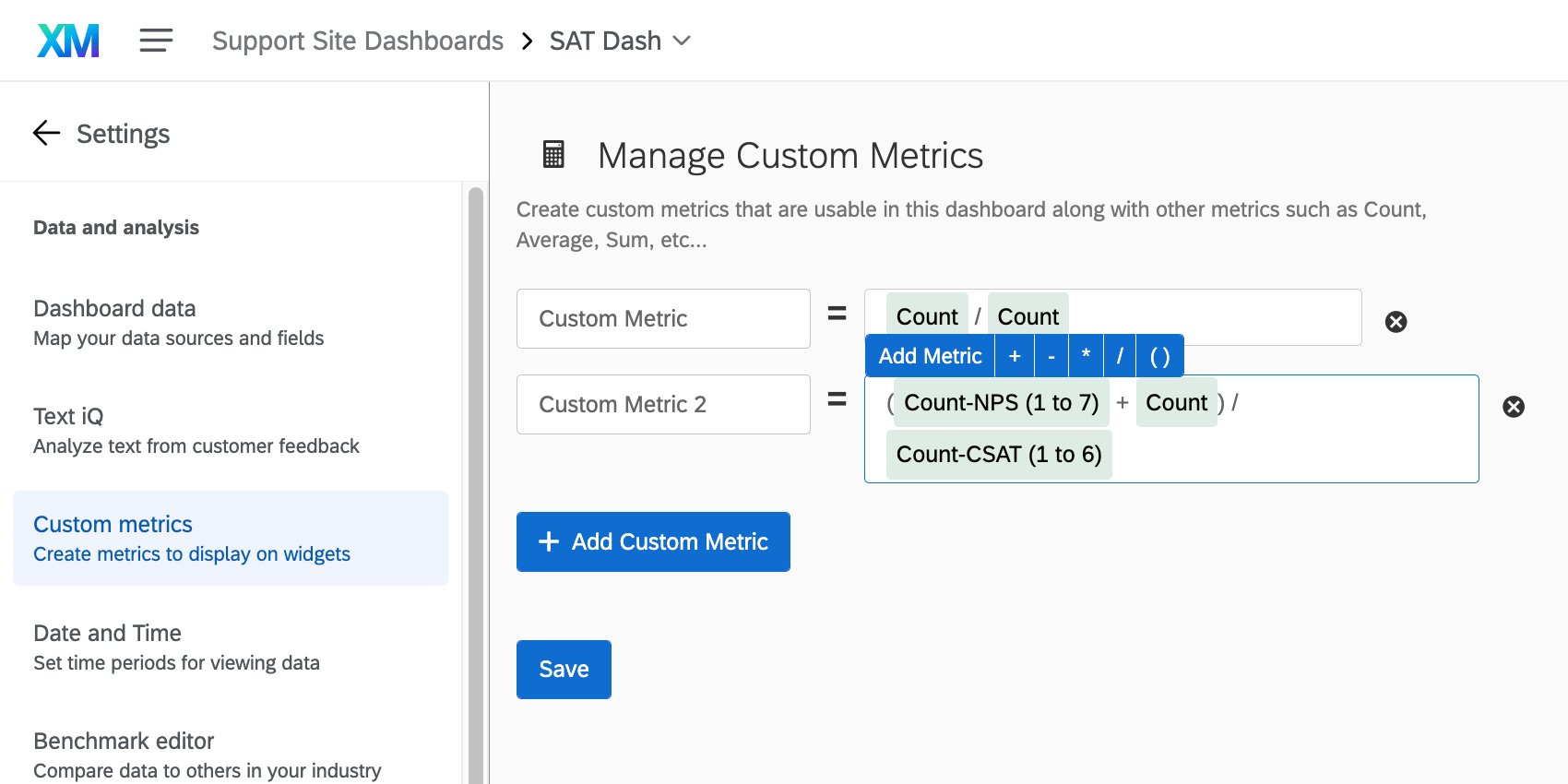 Custom metrics as described