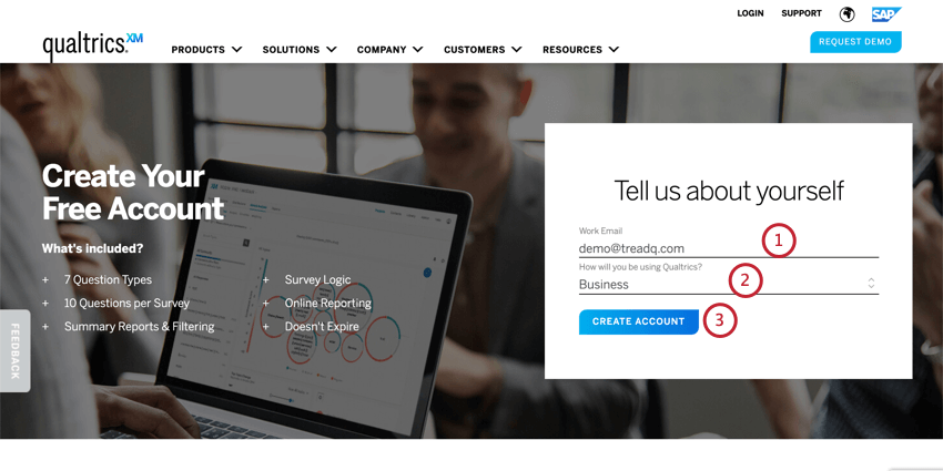 Free accounts sign-up page