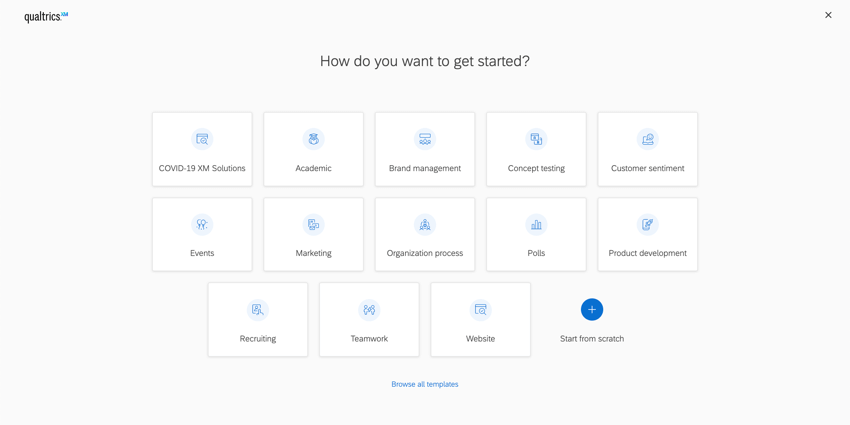 List of types of templates you can choose from