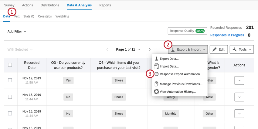 Response Import Export Automations