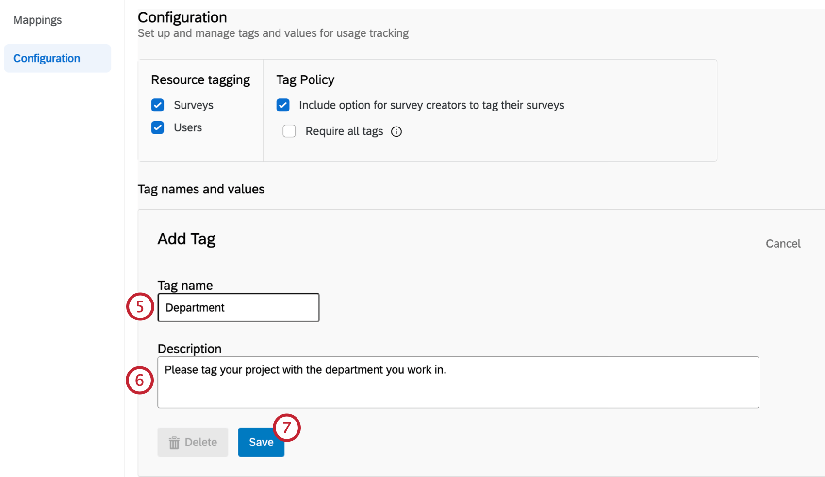 creating a tag called "department"
