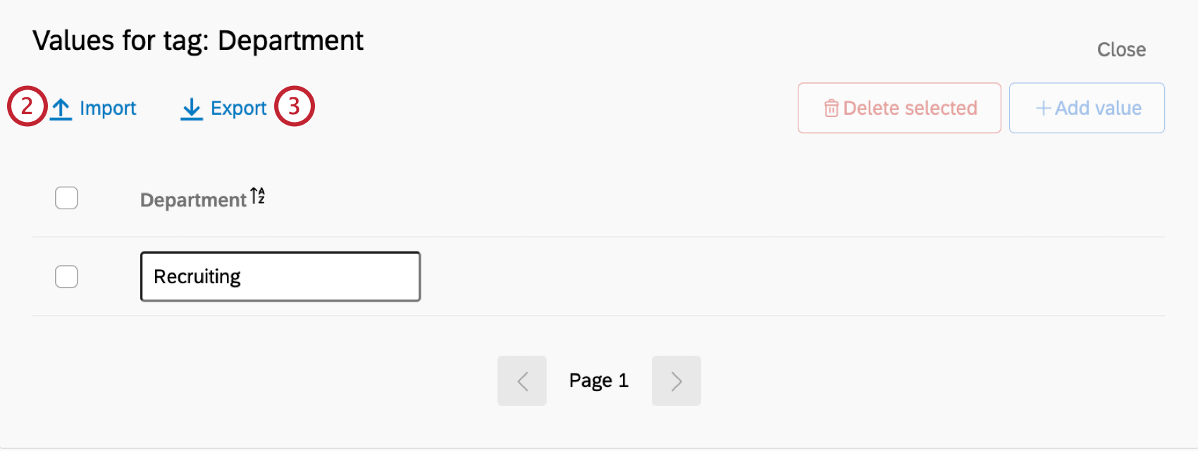 the import and export buttons on a tag category