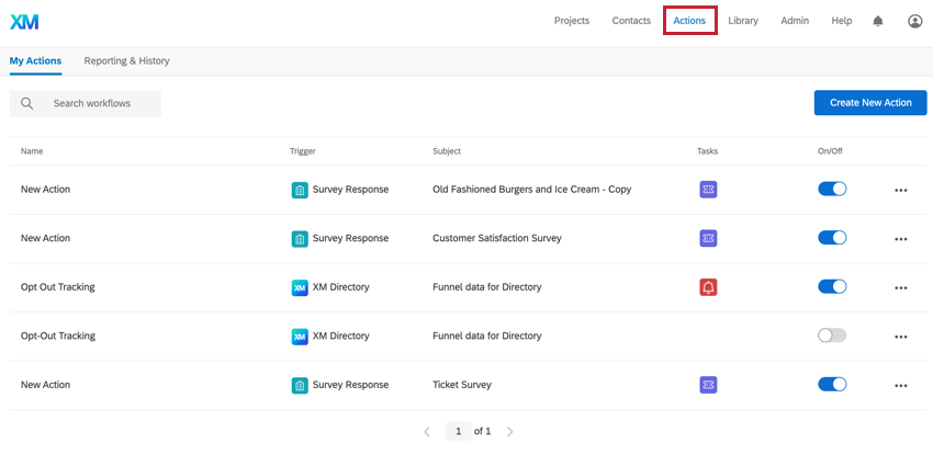 Qualtrics Actions Tab