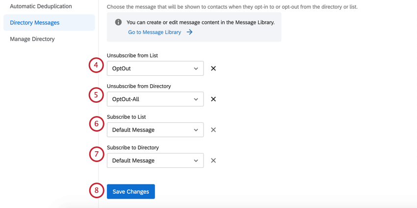 Options de message d'abonnement avec bouton d'enregistrement bleu en bas