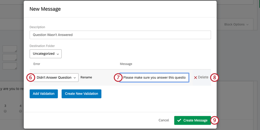 creating a new validation message. here, we're creating the error and error message when the validation fails