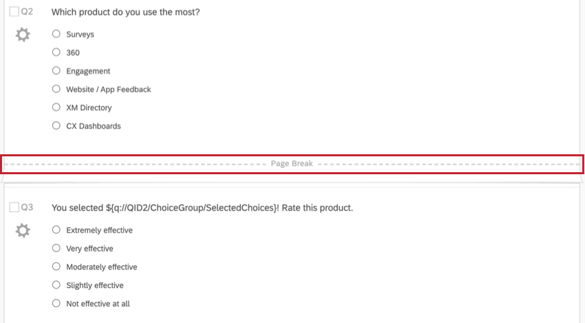 Two questions with a page break between them. Looks like a dotted line labeled "page break"