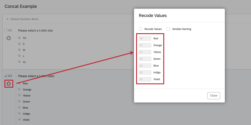 the recode values window open in the survey editor